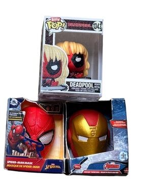 MARVEL |  Mini Lot | Deadpool Bitty Pop | Spider Man Iron Man Masks